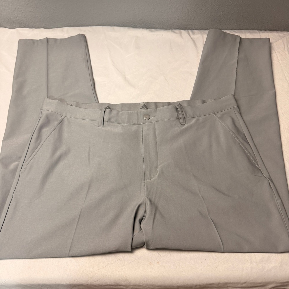 Adidas‎ Golf Pants Mens 40x32 Gray Flat Front Straight Fit Performance Stretch